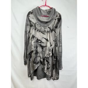 Tempo Paris Women's Small Gray/Black Cowl Neck Long Sleeve High Low Hem Top